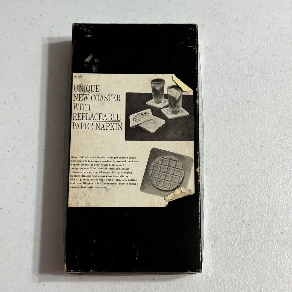 Delkids Coasters w/ Replaceable Paper Napkins Vintage Grid Set of 6 Original Box